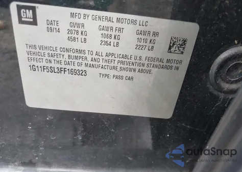 2015 Chevrolet Malibu 1Lz from USA, damaged, VIN 1G11F5SL3FF169323